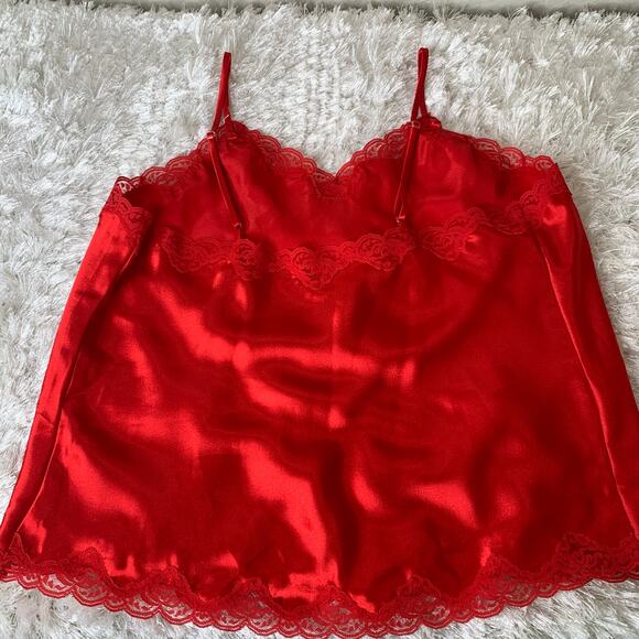 Red Satin Sleep Set Delicates Lace Trimmed Sz Large Pajamas - Picture 6 of 9